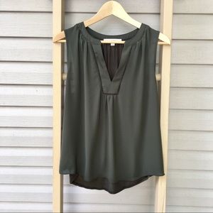 Loft Mixed Media Shell Tank Olive Khaki Green M